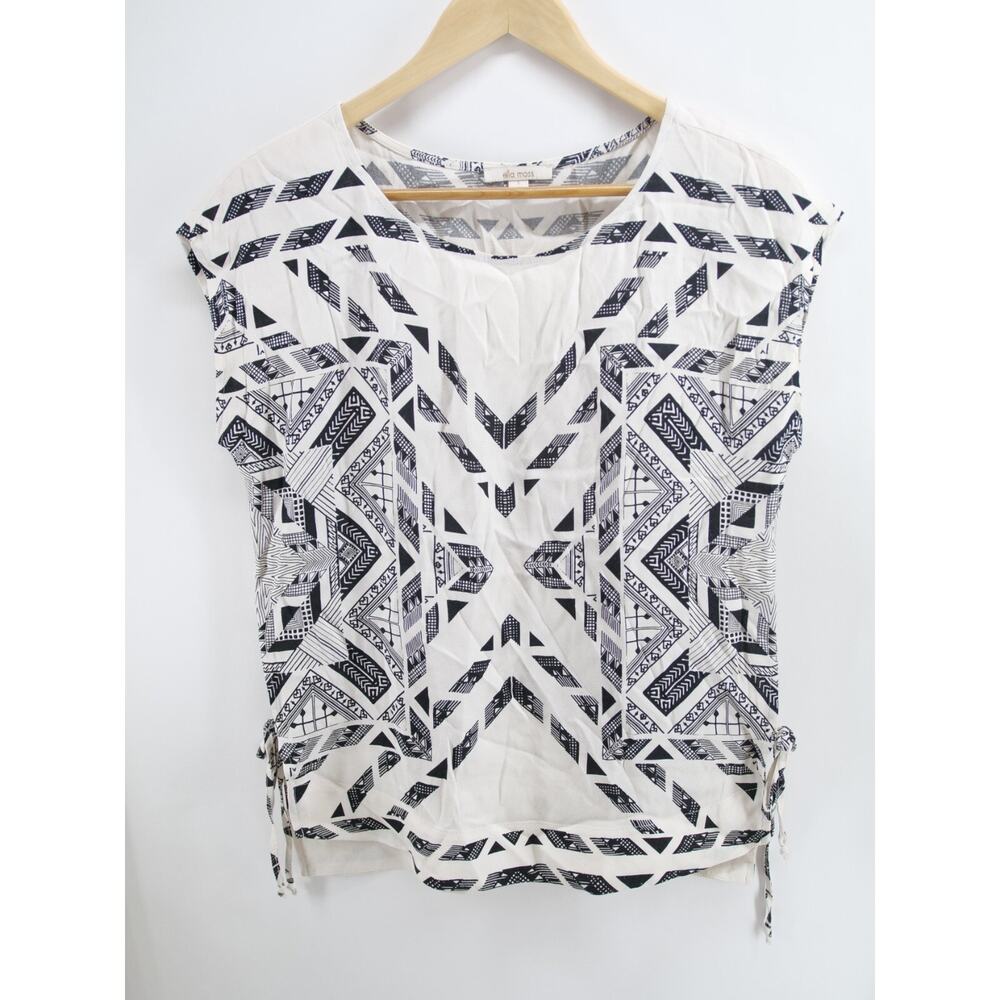 Ella Moss Blouse Top Sleeveless Tops‎ Retro Ethnic Pattern Small White